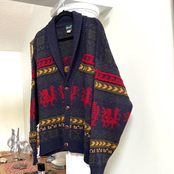 Vintage Banff Shawl Collar Cardigan Wool Blend Made in Canada 🇨🇦 Ample Large - Picture 9 of 12